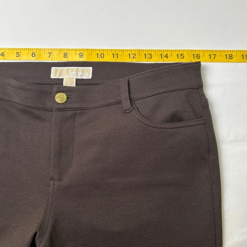Michael Kors Womens Stretch Ponte Slim Straight Leg Pants Size 10 Brown Career